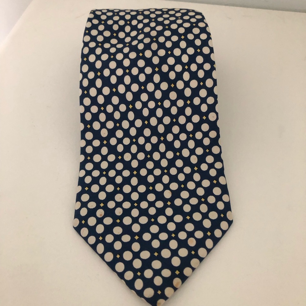 Lands’ End Blue and Off White Silk Tie